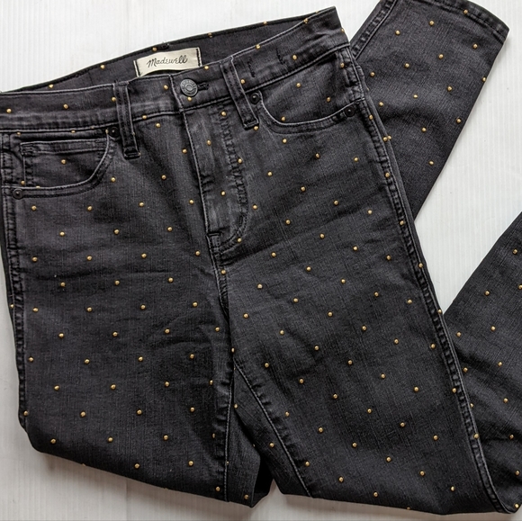 MADEWELL Black Gold Dots 10" High Rise Skinny Jeans Size 25 - Picture 11 of 11